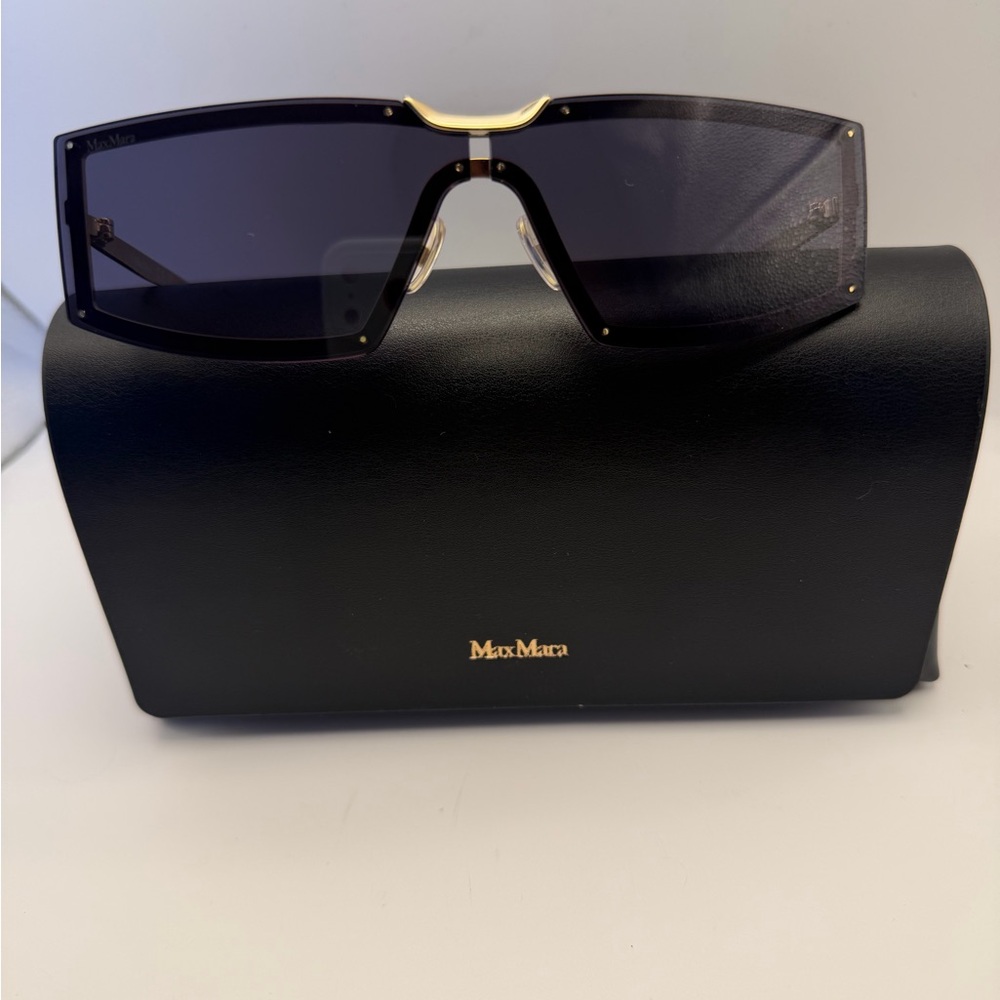 MaxMara Black Shield Sunglasses with Gold Accents